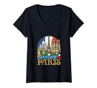 Donna Parigi Francia Viaggio Souvenir Città Regalo Maglietta con Collo a V