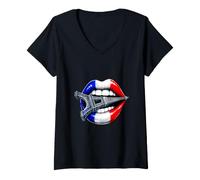 Donna Parigi Landmark Lips Graphic Travel Inspired Artwork Maglietta con Collo a V