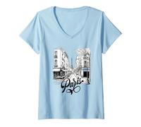 Donna Parigi, Strade, Parigi, Francia e Torre Eiffel, Schizzo, Disegno Maglietta con Collo a V