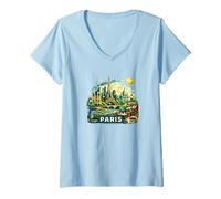 Donna Parigi Vintage Torre Eiffel, Montmartre Maglietta con Collo a V