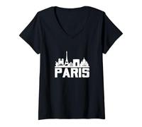 Donna Paris France Eiffel Tower Skyline Graphic Tee Shirts, Paris Maglietta con Collo a V