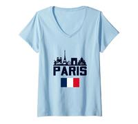 Donna Paris France Eiffel Tower Skyline Graphic Tee Shirts, Paris Maglietta con Collo a V