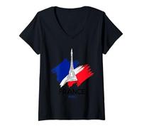 Donna Paris France Flag & Eiffel Tower Graphic Tee Shirts, Paris Maglietta con Collo a V