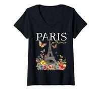Donna Paris Je T'Aime Floral Torre Eiffel Francia Souvenir francesi Maglietta con Collo a V