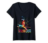 Donna Parkour Freerunning Regalo - Sport urbano, ostacoli, corsa Maglietta con Collo a V
