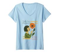 Donna Parla con i Fiori - Ascoltano Maglietta con Collo a V