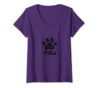 Donna Parla con Il Paw Funny Pet Lover Maglietta con Collo a V, Viola, XXL