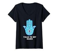 Donna Parla con la mia Mano - Simbolo Divertente Hamsa Hamsa Maglietta con Collo a V