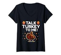 Donna Parla Turchia con Me Divertente Autunno Famiglia Corrispondenza Ringraziamento Maglietta con Collo a V
