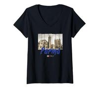 Donna Parma Emilia-Romagna Italia Souvenir d'Epoca Maglietta con Collo a V
