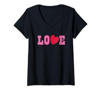 Donna Parola d'Amore con Cuore Come Lettera V Maglietta con Collo a V