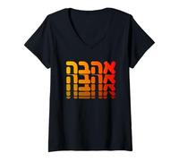 Donna Parola ebraica Ahava Love Israele Ebraica Spirituale Art Design Maglietta con Collo a V