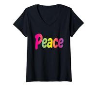 Donna Parola, Pace, Nome, Arcobaleno, Carattere, colorito, Disegno Maglietta con Collo a V