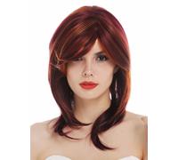 Donna Parrucca Monofilo Medio Lungo Lunghezza Alle Spalle Liscio Riga Rosso Mix