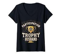 Donna Participation Trophy Husband Funny Sarcastic Vintage Badge Maglietta con Collo a V