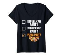 Donna Partito Repubblicano Partito Democratico Pizza Party Maglietta con Collo a V