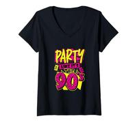 Donna Party Like It's the 90s Retro Design Maglietta con Collo a V
