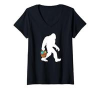 Donna Pasqua Bigfoot Tenendo Un Cesto di Pasqua Maglietta con Collo a V