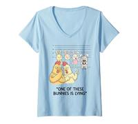 Donna Pasqua Bunny Ladro Cioccolato Divertente Pasqua Maglietta con Collo a V