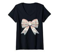 Donna Pasqua coniglietto fiocco fiori stagione primaverile Maglietta con Collo a V