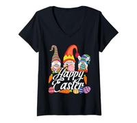 Donna Pasqua gnomi Pasqua Candy Happy Easter Sunday Egg Pasqua Maglietta con Collo a V