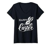 Donna Pasqua Happy Easter Vintage Coniglio Estetica Maglietta con Collo a V