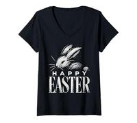 Donna Pasqua Happy Easter Vintage Estetica Coniglio Maglietta con Collo a V