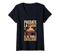 Donna Passate La Carne Il Re Vuole Grigliare Maglietta con Collo a V
