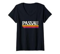Donna Passau Germania Grafica retrò - Passau Bayern Deutschland Maglietta con Collo a V
