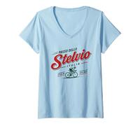 Donna Passo dello Stelvio Italia Ciclismo Maglietta con Collo a V