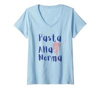 Donna Pasta alla Norma Italiana Estate Pasta Maglietta con Collo a V