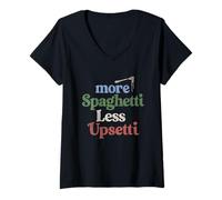 Donna Pasta dicendo Divertente più Spaghetti Meno Upsetti Maglietta con Collo a V