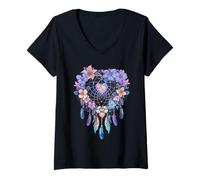 Donna Pastel Dream Catcher Feathers Tribal Native American Maglietta con Collo a V