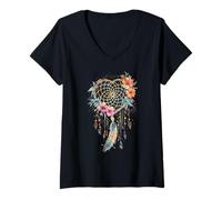 Donna Pastel Dream Catcher Feathers Tribal Native American Maglietta con Collo a V