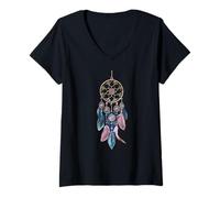 Donna Pastel Dream Catcher Feathers Tribal Native American Maglietta con Collo a V