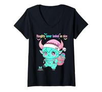 Donna Pastel Goth Christmas Krampus Cute Spooky Kawaii Gothmas Maglietta con Collo a V
