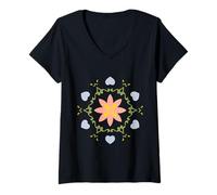 Donna Pastello Flow - Mandala Design Floreale FP_1F Maglietta con Collo a V