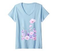 Donna Pastello Wildflower Garden Soft Floral Spring Art Nature Flowe Maglietta con Collo a V