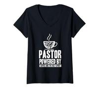 Donna Pastore Leader della Chiesa Alimentato dal caffè e dallo Spirito Santo Maglietta con Collo a V