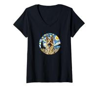 Donna Pastore Tedesco GSD Cane Mamma Papà Van Gogh Starry Night Style Maglietta con Collo a V