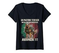 Donna Pastore Tedesco Non Va a Fare Una Passeggiata Avanza Cane Maglietta con Collo a V