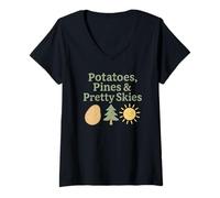 Donna Patate Idaho, Pini, Cieli carini Mamme, Ragazze, Nonne Maglietta con Collo a V