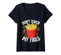 Donna Patatine fritte Graphic Don't Touch My Fries Amante del fast food Maglietta con Collo a V