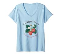 Donna Patch Fragola Scegli la Tua Dolcezza Maglietta con Collo a V