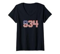 Donna Patchogue New York 934 Codice Area American Flag Patriot Maglietta con Collo a V