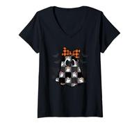 Donna Patchwork Fantasma Halloween Vintage Quilt Ghost Spooky Maglietta con Collo a V