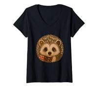 Donna Patchwork Riccio Autunno Autunno Animale Trapunta Art Graphic Maglietta con Collo a V