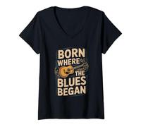 Donna Patrimonio del Mississippi Born Where The Blues Began Maglietta con Collo a V