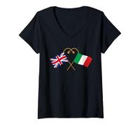 Donna Patrimonio Inglese Italia Bandiera Italiana Bandiera Inglese Maglietta con Collo a V