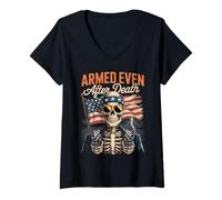 Donna Patriot Skeleton Americano Classico retrò - PRO Gun Maglietta con Collo a V